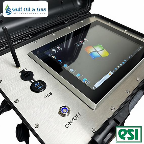 The ESI-30K-PC Digital Pressure & Temperature Chart Recorder by ESI is a rugged, weatherproof industrial computer with touchscreen Windows display, USB ports, ON/OFF button, and Gulf Oil & Gas and ESI logos on the front panel.The ESI-30K-PC Digital Pressure & Temperature Chart Recorder delivers ±0.15% accuracy, real-time touchscreen monitoring up to 30,000 PSI, multi-channel logging, and automatic temperature compensation in a rugged, portable, weatherproof design. It is ideal for hydrostatic testing, oil & gas field operations, pipeline commissioning, valve and pump testing, laboratories, and portable field service work. Gulf Oil & Gas International (UAE) is a leading exporter and supplier of ESI Series Digital Pressure Chart Recorders, ensuring genuine products and global support. Contact sales@gulfogintl.com or +971 55 638 1854 for pricing and technical consultation.