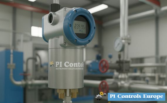 Gulf Oil & Gas International (UAE) offers PI Controls Europe Smart Pressure Transmitters with high-precision measurement of 0.075% span, 40:1 repeatability, and ±0.15% URL stability. Designed to withstand overpressure up to 7500 PSI, these transmitters deliver reliable and consistent performance in industrial and process automation applications. Ideal for oil & gas, chemical, and critical process systems, they ensure accurate, long-term pressure monitoring worldwide. A close-up of a PI Controls Europe by Gulf Oil & Gas International pressure transmitter displays 23.595, showing industrial quality. The device offers 4‑20 mA/HART output, ideal for oil & gas use. Logo and modern facility background are visible.